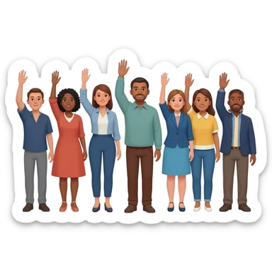 personas de diferentes razas levantando la mano derecha como pidiendo su turno, algo como este: 🙋 sticker