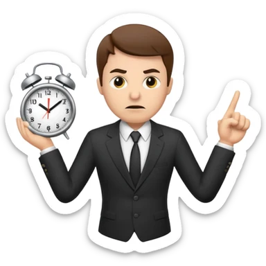 annoyed boss pointing at the clock sticker