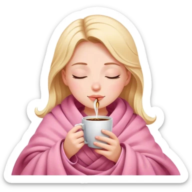 girl inside a blanket sipping coffee eyes closed pink sticker