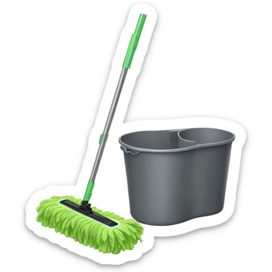 Isolated realistic full length swiffer wetjet mop with water bucket sticker