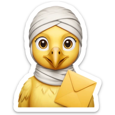 truthahnvogel with headscarf (no human) holding yellow paper sticker