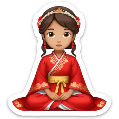 Beautiful girl wearing red Hanfu wedding dress sitting sticker
