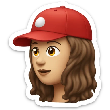 Brunette with long hair and a red baseball cap on backwards sticker