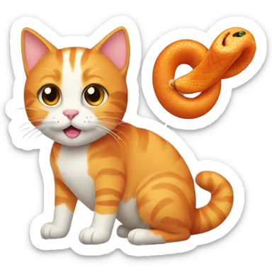 Orange cat with toy snake  sticker
