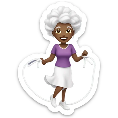 Older Black Lady with white hair, ￼ jumping rope sticker