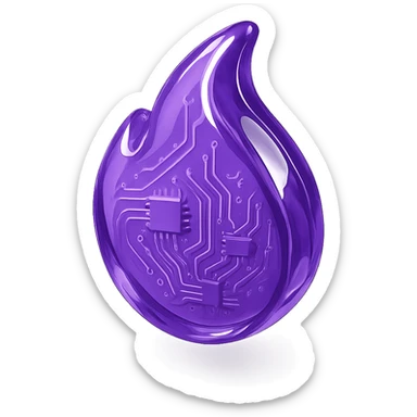 purple flame, high gloss, intricate circuit lines sticker