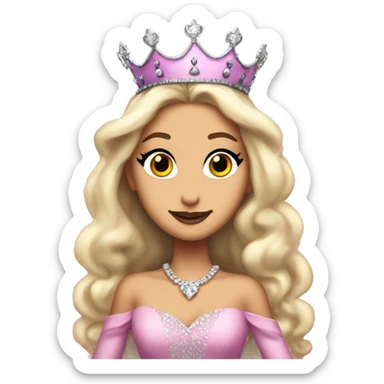 Ariana Grande as Galinda from Wicked. blond hair, a crown and big pink dress sticker