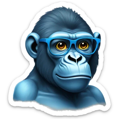 Blue gorilla with banana on her head and glasses and no legs  a sticker