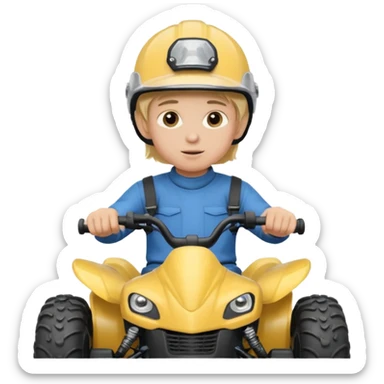 Please make a young blonde boy riding a four wheeler sticker