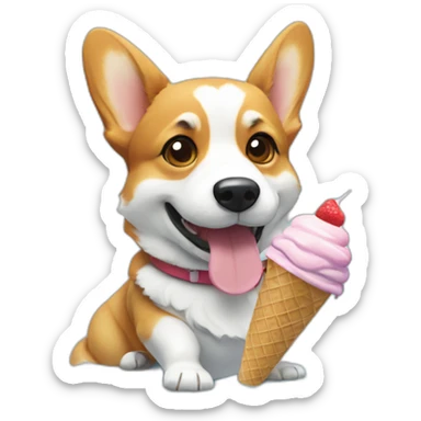 corgi dog eats ice cream and chills on the beach sticker