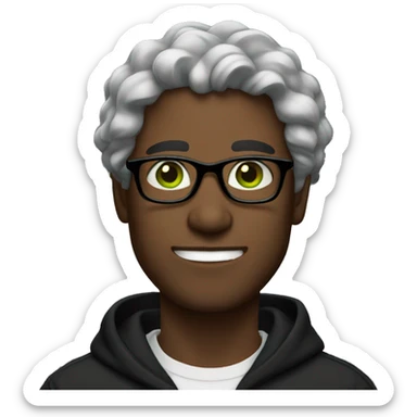 man in glasses with wave hair, green eyes black hoodie sticker