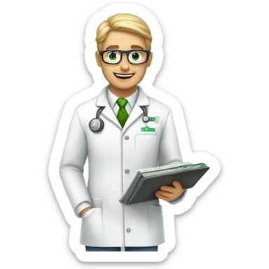 design an emoji for a biologist. It should be visually distinct from a general scientist emoji. Consider including elements like a lab coat with green accents, a microscope, or a plant. The expression should be neutral or friendly. sticker