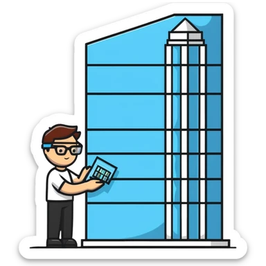 man building a model of a skyscraper wearing transparent safety glasses sticker