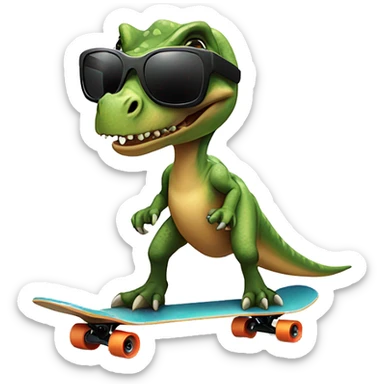 Dinosaur with sunglasses on a skateboard sticker