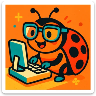 a cute ladybug with a computer, nerdy vibe, cheerful illustration, vibrant toon, colorful, playful sticker