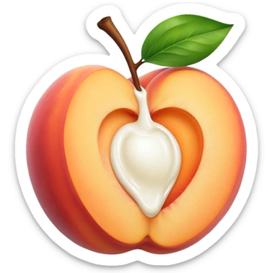 Peach with an opening with milk coming out of opening sticker