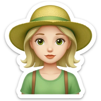 a girl in green clothes with summer hat sticker