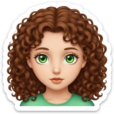 A girl with curly brown hair and green eyes, cute  sticker