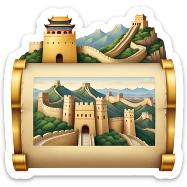 icon featuring an ancient scroll, quill pen with famous historical landmarks and monuments like the Great Wall and the Colliseum in the background. Historical figures are depicted as statues, symbolizing the study of history. Transparent background highlights the legacy of past civilizations. sticker