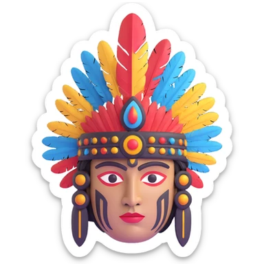 Toltec warrior stone head with elaborate feather headpiece sticker