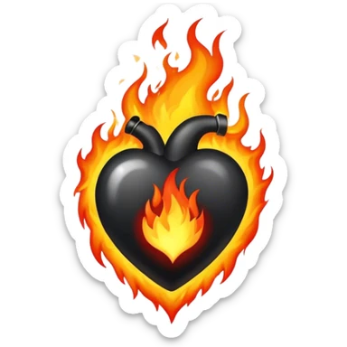 Black heart on fire sticker