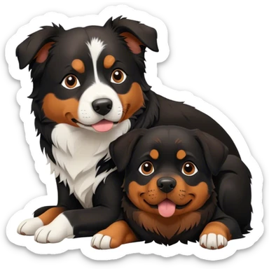 A Border Collie and a Rottweiler snuggling together. sticker