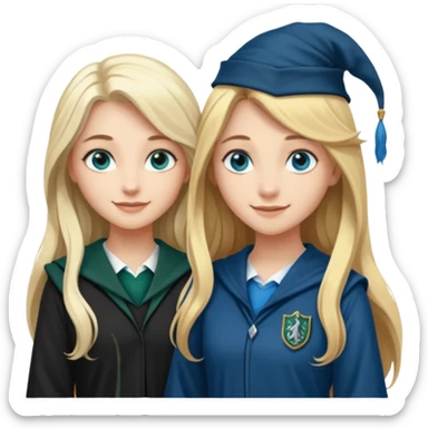 hot Slytherin girl with long blonde hair, blue eyes and big boobs and pretty ravenclaw girl with long brown hair and blue eyes sticker