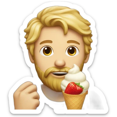 Blond man bearded eating Italian icecream vanilla strawberry sticker