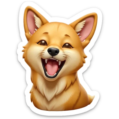 Cinematic Cute Yawning Dingo Portrait Emoji, Head tilted slightly with a dramatic, wide-open yawn, showcasing a soft, sandy fur with gently drooping ears and round amber eyes barely open in drowsy contentment, Simplified yet irresistibly adorable features, highly detailed, glowing with a soft, cozy glow, high shine, relaxed yet expressive, stylized with a touch of wild charm, bright and endearing, soft glowing outline, capturing the essence of a sleepy yet affectionate dingo, so drowsy it feels like it could stretch out of the screen and curl up for a nap! sticker