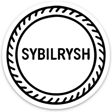 A gold textured coin with the text "SYBILRYSH" inscribed in the center. The coin has a circular rim with detailed gold grain texture and metallic appearance. sticker