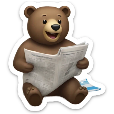 a bear sitting on the beach reading newspaper sticker