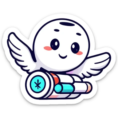 Cute medicine pill or capsule with angel wings flying sticker