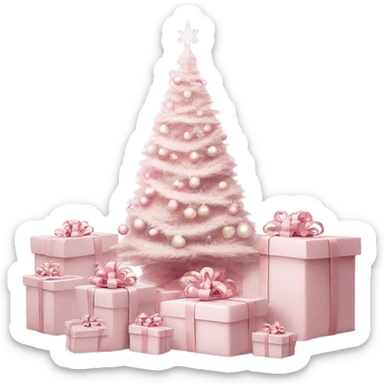 Light pink Christmas gifts under a white Christmas tree  sticker