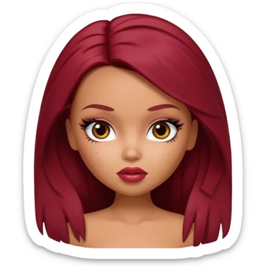 Bratz doll with dark red hair and a beauty mark sticker