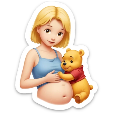 Pretty girl scratching Winnie the Pooh’s belly sticker