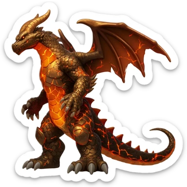 Copper-Bronze Molten-Lava Glow-Cracked Fiery-Runed Draconic Houndoom-Garchomp-hybrid-creature (full body) sticker