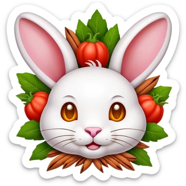 Sichuan Rabbit Head with spices specialty food, simplified emoji style with bold outlines and bright colors, cartoon style unique local delicacy sticker