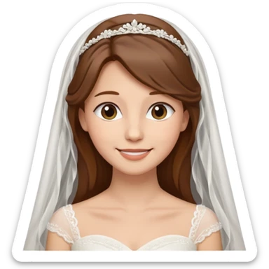 Blonde skin bride with a long veil with brown hair with a chin on her face with a medium body sticker