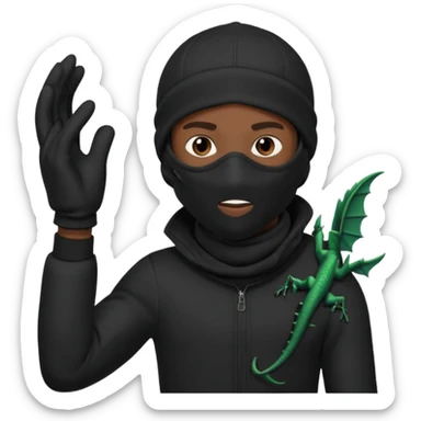 A young African male wearing a ski mask in full black clothing, holding a micro Draco in the air carelessly sticker