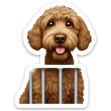 Brown labradoodle in jail behind bars sticker