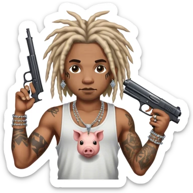 african-american race pig with dreads looking gangster with gun and tank top, with diamond blinging chain, with tattoos sticker