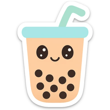 classic bubble tea paper cup with a straw, cute and appealing sticker