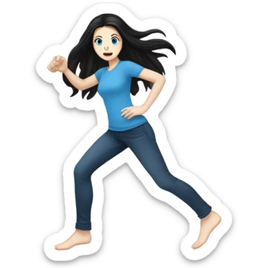 White Girl with long black hair and blue eyes stomping the ground sticker