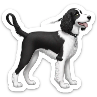 side profile medium sized black and white doodle on a leash going for a walk sticker