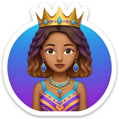 Create me an emoji of a beautiful Ethiopian Queen of Sheba wearing a neon purple and blue gradient African patterns. sticker