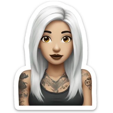 Beautiful girl with white skin, long black hair and tattoos sticker