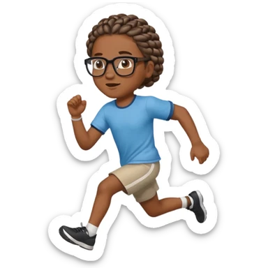 black boy with glasses and braided hair running sticker