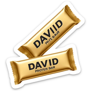 protein bar gold wrapper that says David on it in black font  sticker