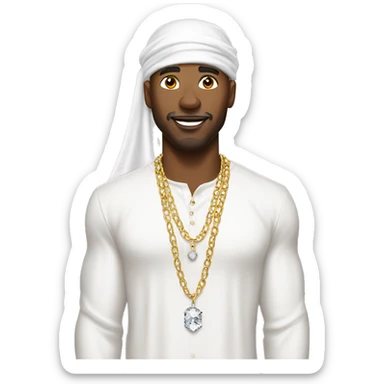 a black rich man wearing a white durag, white shirt, diamond earrings and diamond chain sticker