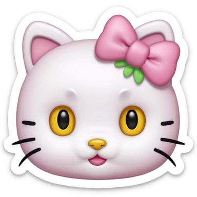 hello kitty, no mouth, yellow nose, black beady eyes, a pink bow on her right ear, it has to look accurate to hello kitty, just her head, no body sticker